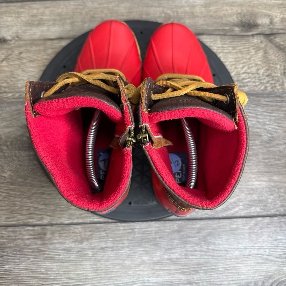 Sperry Top-Sider Saltwater Rain Boots Leather Rubber Women's Size 7.5 Red Brown - Picture 5 of 10